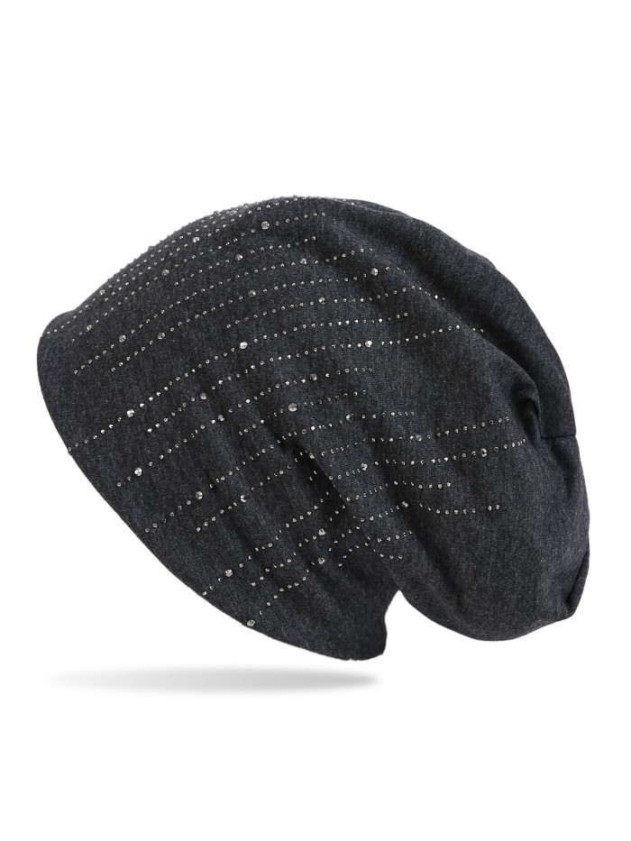 Zeya beauty Beanie Cap- Strass Nieten Im Elden Streifen Design- Slouch Longbeanie - Dark-grey - CS1803YZAL5