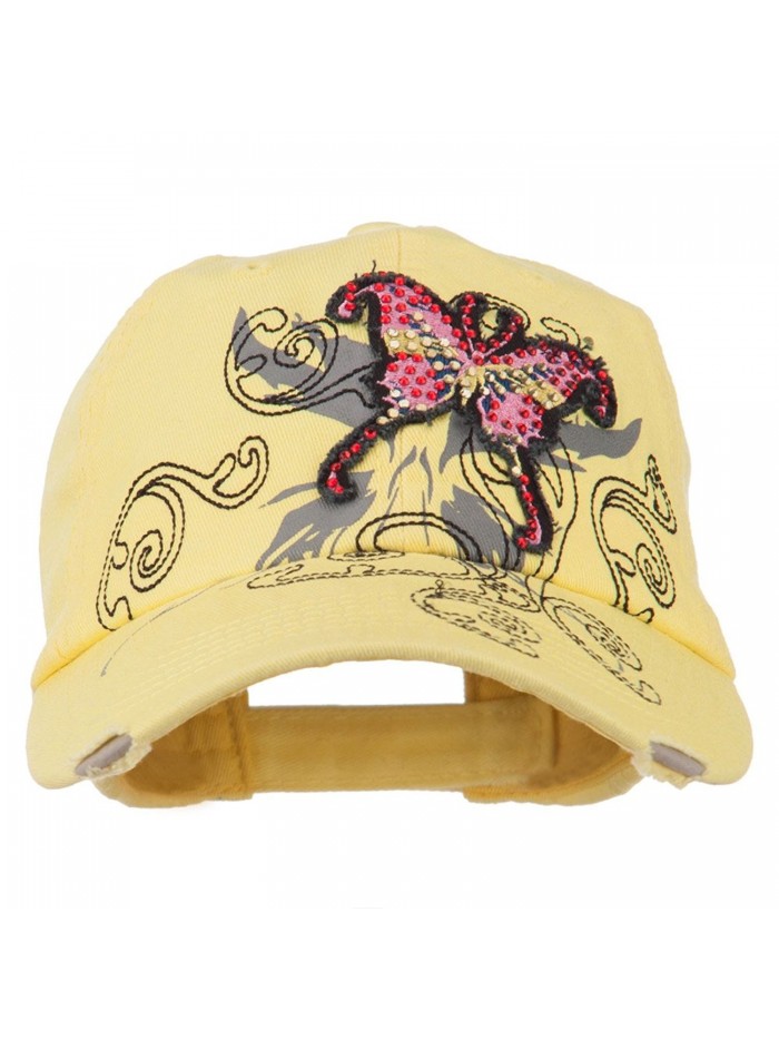 Baseball Cap with Jeweled Butterfly - Yellow - CM11P5HKF8R