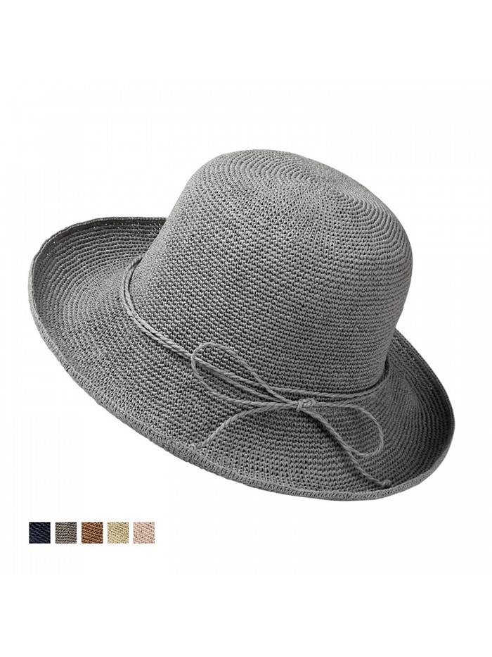 Naomitime Foldable Handmade Paper Straw Hat Beach Sun Hats For Women and Girls - Gift Package - Grey - CO180DDK4N0