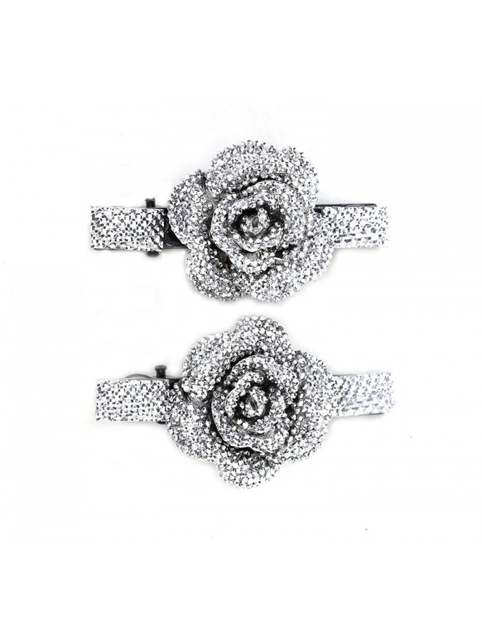 Great Gatsby/Flapper Inspired Handmade Alligator Hairclip with a Rhinestone Rose - Silver - C611IOLULCV