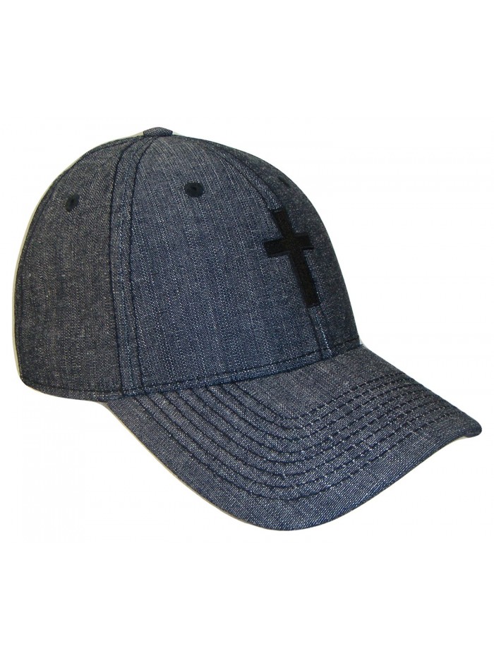 Christian Cross Black Denim Adjustable Baseball Cap (One Size- Black/Black) - C812D7MUAV7