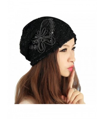DEESEE Beanie Hat Winter hat Lace Butterfly Lady Skullies Turban Cap - Black - CY12N1J0KE3
