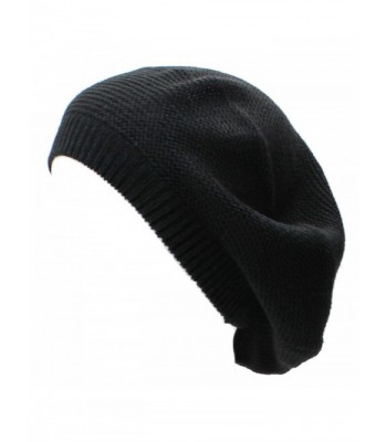 AN Beret Beanie Hat for Women Fashion Light Weight Knit Solid Color - Black - C312BZCTPEP