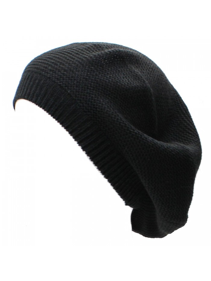 AN Beret Beanie Hat for Women Fashion Light Weight Knit Solid Color - Black - C312BZCTPEP