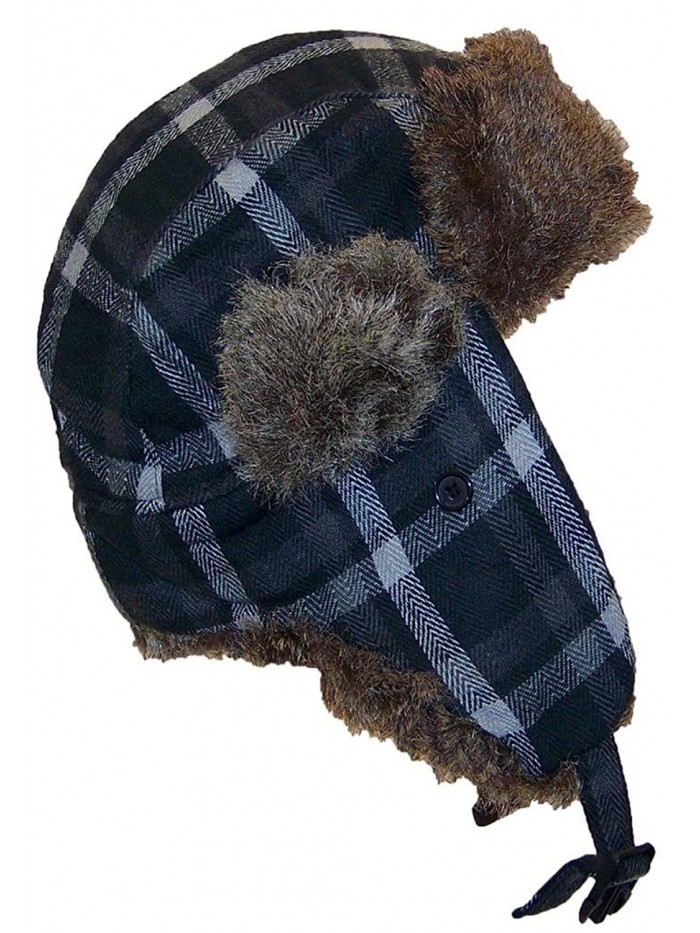 Angela & William Adult Plaid Russian/Trapper Winter Hat w/Soft Faux Fur(One Size) - Black/Gray - CS11OV75FSH