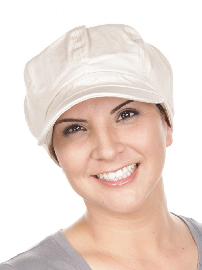 Turban Plus Womens Cotton newsboy Fitted Summer Chemo Hat- Stretch Band For Cancer Hair Loss - 11- Stone Beige - CX11K4JEUUP