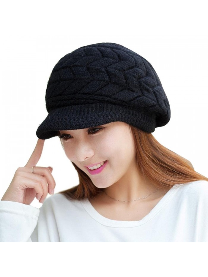 Tuscom Fashion Women Hat Winter Skullies Beanies Knitted Hats Rabbit Fur Cap - Black - CI12N8QMY3A