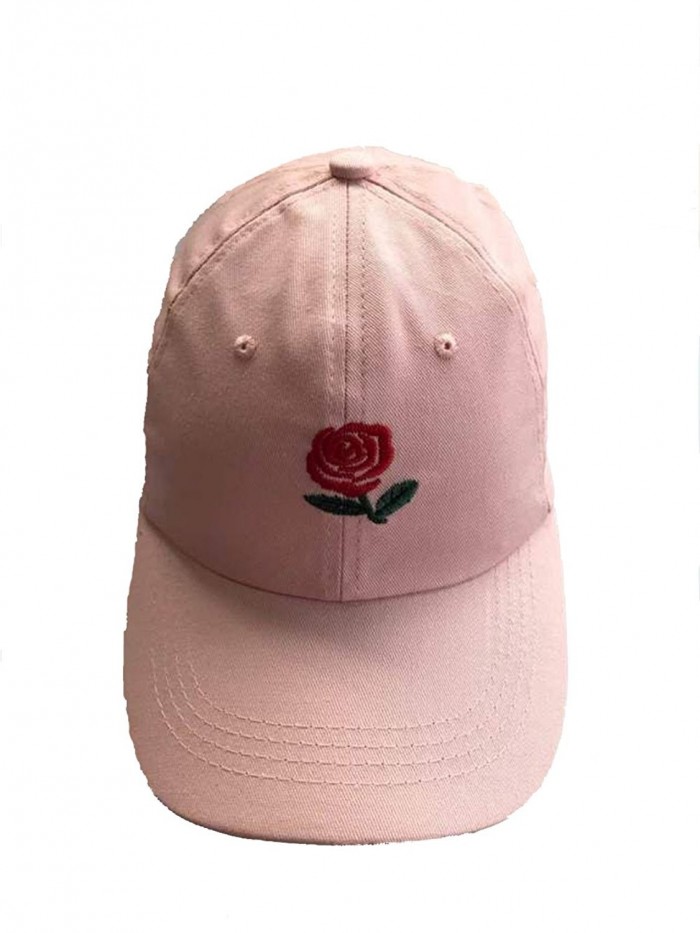 WENDYWU Unisex Rose Embroidered Adjustable Strapback Dad Hat Cotton Baseball Cap (Pink) - CD17YX4GYI9