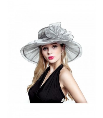 Ladies Organza Summer Sun Hat Party Beach Church Horse Race Cocktail Wedding Hat - Grey - CH17YX7DNR9