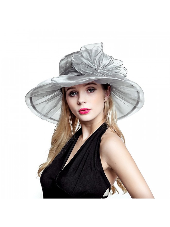 Ladies Organza Summer Sun Hat Party Beach Church Horse Race Cocktail Wedding Hat - Grey - CH17YX7DNR9