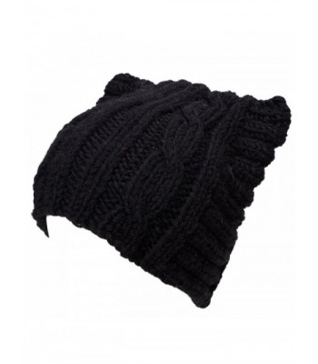 Lawliet Cute Cat Ear Meow Kitty Woman Wool Handmade Knit Cap Beanie Hat A004 - Black - C911N3G5Y01