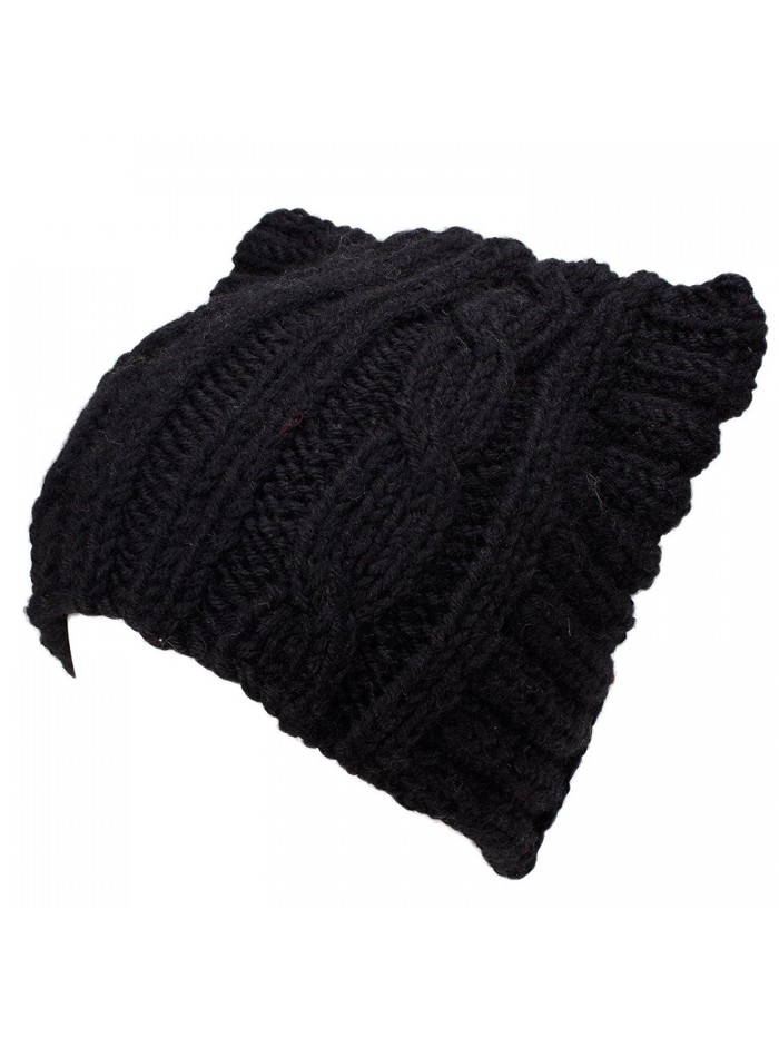 Lawliet Cute Cat Ear Meow Kitty Woman Wool Handmade Knit Cap Beanie Hat A004 - Black - C911N3G5Y01