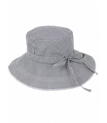 Dahlia Women's Summer Sun Hat - Gingham Wide Brim Bucket Hat - Gray - CD11ZR0XOQH