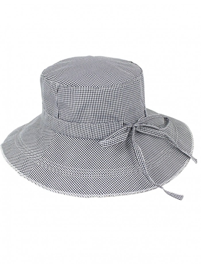 Dahlia Women's Summer Sun Hat - Gingham Wide Brim Bucket Hat - Gray - CD11ZR0XOQH