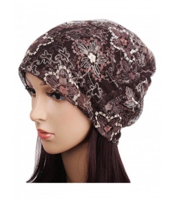 Qunson Lace Beanie Hat Cap Turban For Women - Coffee - CW124Z6GKRX