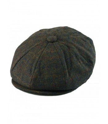 Men's Classic 8 Panel Wool Blend Newsboy Snap Brim Collection Hat (Medium- Olive Plaid) - CZ12FQ7UNOV