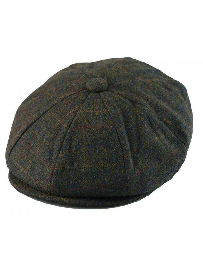 Men's Classic 8 Panel Wool Blend Newsboy Snap Brim Collection Hat (Medium- Olive Plaid) - CZ12FQ7UNOV