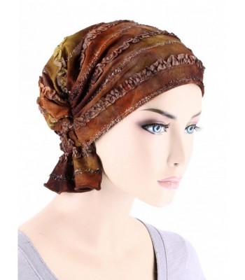 Turban Plus Abbey Cap In Poly Knit Chemo Caps Cancer Hats For Women - 04- Brown Watercolor Ribbon (Poly Blend) - CA18677S98I