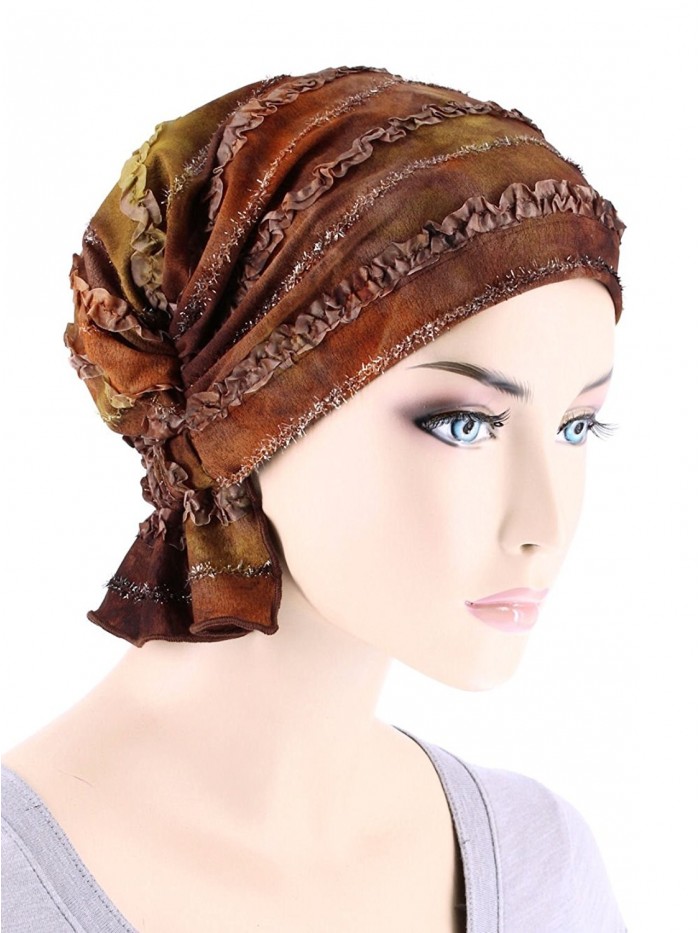 Turban Plus Abbey Cap In Poly Knit Chemo Caps Cancer Hats For Women - 04- Brown Watercolor Ribbon (Poly Blend) - CA18677S98I