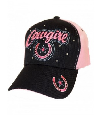 Cowgirl Embroidered Baseball Cap / Black & Pink - C411W84L7CN