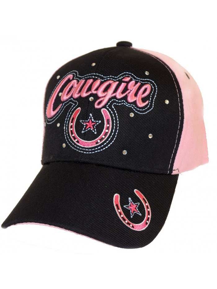 Cowgirl Embroidered Baseball Cap / Black & Pink - C411W84L7CN