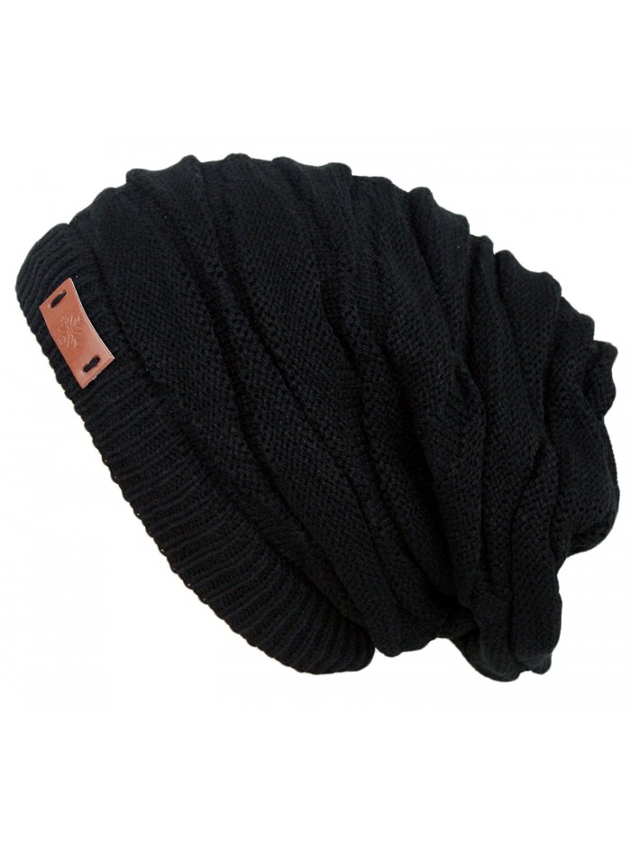 Women's Casual Knit Multi Purpose Winter Thick Warm Slouchy Headwrap Beanie Cap Hat - Black - CZ12506G1BR