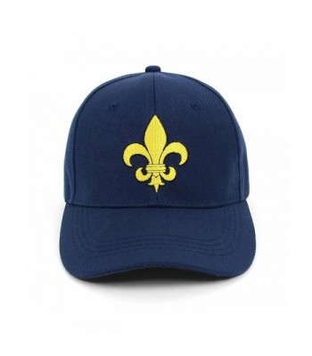 Yellow Fleur-de-lis Embroidered Baseball Cap - Navy - CU17YT66RZL