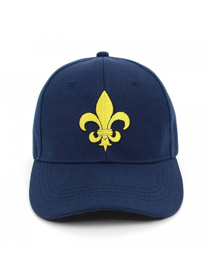 Yellow Fleur-de-lis Embroidered Baseball Cap - Navy - CU17YT66RZL