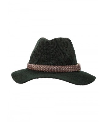 Black Woven Knit Winter Floppy Wide Brim Panama Fedora- Braided Buckle hatband - CQ1880MN5S5