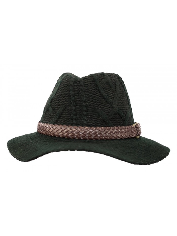 Black Woven Knit Winter Floppy Wide Brim Panama Fedora- Braided Buckle hatband - CQ1880MN5S5