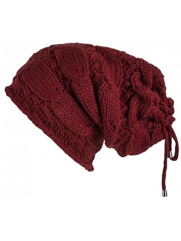 Lilax Cable Knit Slouchy Chunky Oversized Soft Warm Winter Beanie Hat - Burgundy - CZ186Y5HE6N