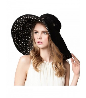 Roffatide Women's Multiuse Dual Large Brim Beach Sun Hat Bucket Visor Cap UPF 50+ - Black Dot - CC1822U7HS7