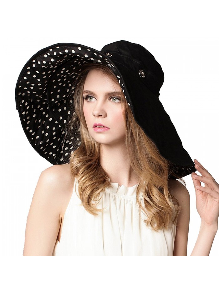 Roffatide Women's Multiuse Dual Large Brim Beach Sun Hat Bucket Visor Cap UPF 50+ - Black Dot - CC1822U7HS7