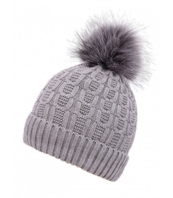 LRKC Womens Pompom Fleeced Beanie in Women's Skullies & Beanies