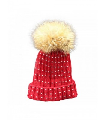 Binmer(TM) Bling Women Winter Crochet Hat Fur Knitted Wool Beanie Warm Cap - Wine Red - CC12N123SAD