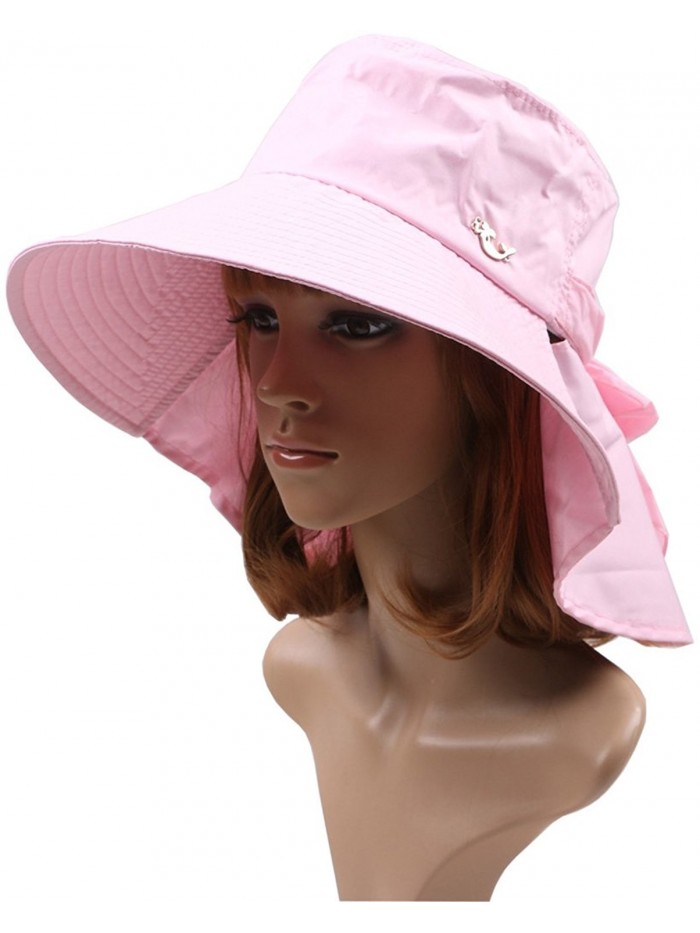 Ls Lady Womens Summer Flap Cover Reversible Cap Anti-UV UPF 50+ Sun Shade Foldable Wide BrimHat - Pink - C718C5ESNZD