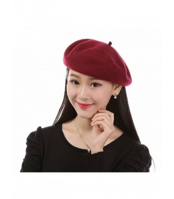 ieasysexy Classic French Style Lightweight Adult Women Casual Wool Beret Beanie - Wine Red - CQ12MZY1C8Z