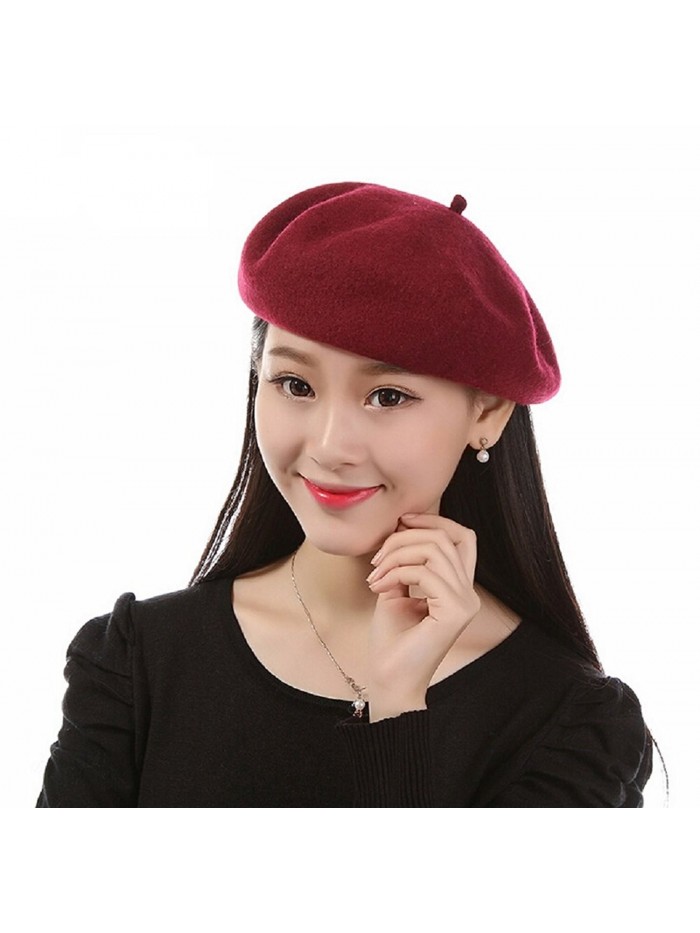 ieasysexy Classic French Style Lightweight Adult Women Casual Wool Beret Beanie - Wine Red - CQ12MZY1C8Z