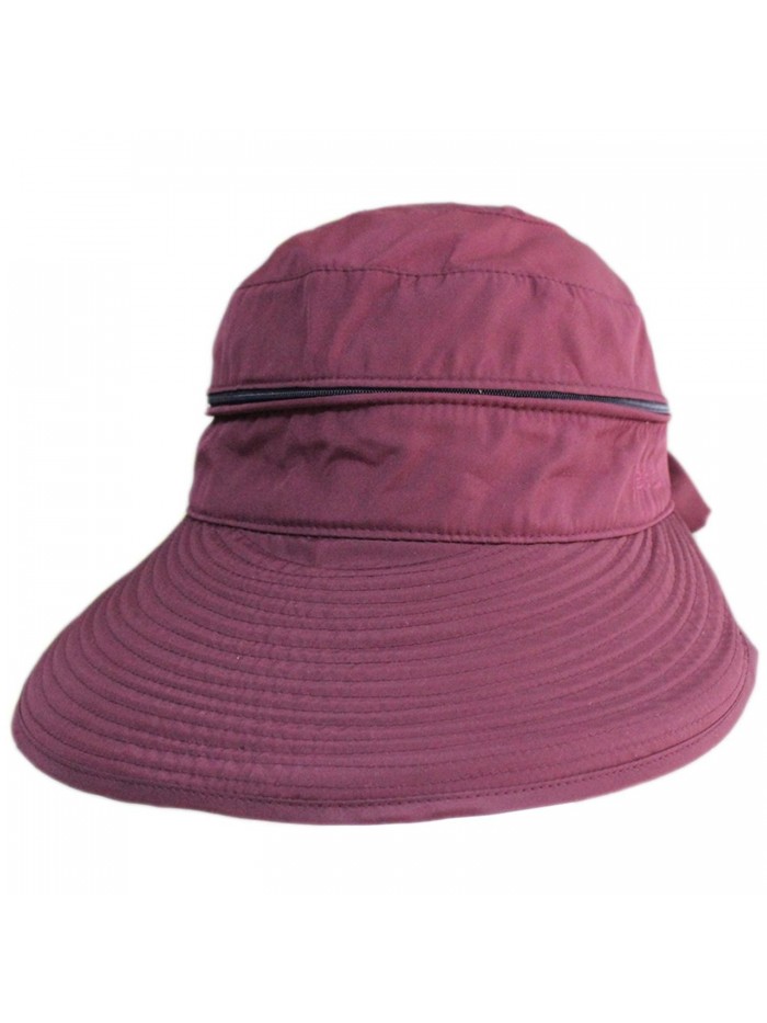 Women Summer Beach Big Brim 2in1 Combined Tennis Sun Top Floppy Hat Cap Visor - Wine - C311ZNMDTX7