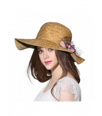 AOMUU Womens Reversible Straw Sun Hat Summer Outdoor Wide Brim Floppy Foldable Beach Cap - Brown_straw Beach Hat - CT183R5T5T0