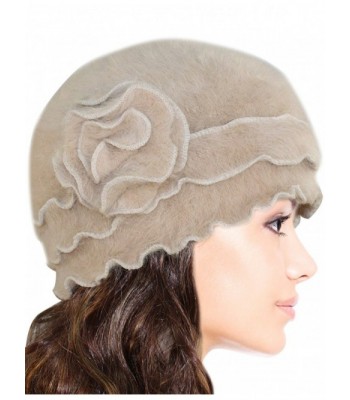 Dahlia Women's Super Soft Solid Color Knit Angora Beanie Hat - Flower - Camel - C0115858Z5B