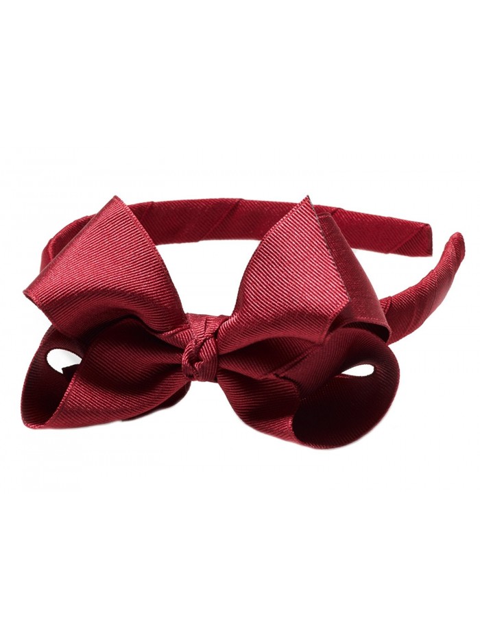 Anna Belen Girls "Lila" Grosgrain Bow Headband O/S Burgundy - Burgundy - CI11RIGBSYN