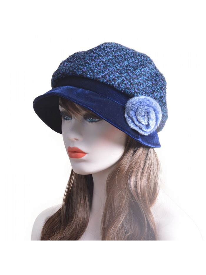 Navy Blue Womens French Velvet Pom Trimmed Slouchy Beanie Bucket Cap Hat T173 - C412MBX7F8F