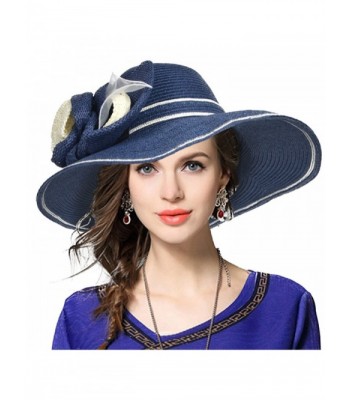 VECRY Kentucky Derby Church Dress Wedding Straw Beach Sunhat W205 - Navy - CN17YUWWK38