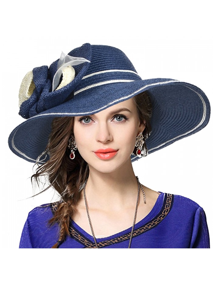 VECRY Kentucky Derby Church Dress Wedding Straw Beach Sunhat W205 - Navy - CN17YUWWK38