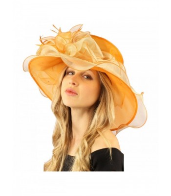 Stylish 2 Tone Ruffle Feathers Derby Bucket Floppy Organza Dressy Hat - Orange - CW12DSJJWDR