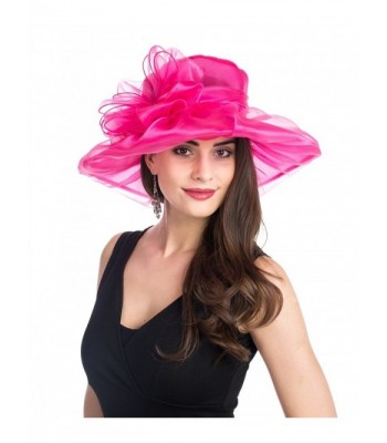 Lucky Leaf Women Kentucky Derby Church Cap Wide Brim Summer Sun Hat For Party Wedding - 1-rose Red - CI18029C32C