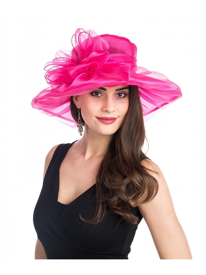 Lucky Leaf Women Kentucky Derby Church Cap Wide Brim Summer Sun Hat For Party Wedding - 1-rose Red - CI18029C32C