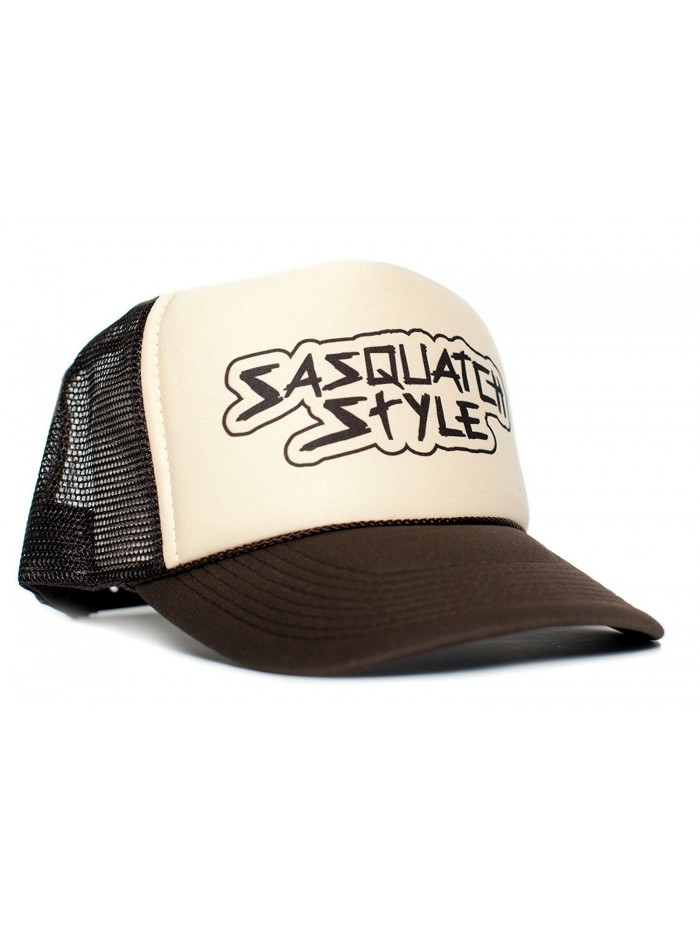 Sasquatch Style Gone Squatchin trucker hat One-Size Unisex Multi Color Selection - Tan/White/Brown - CA12O32JGNF