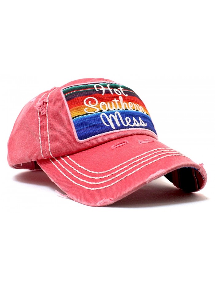 HOT SOUTHERN MESS Serape Distressed Cap w/ Back- Side Panel Detail - Red - CW17YADH9HK